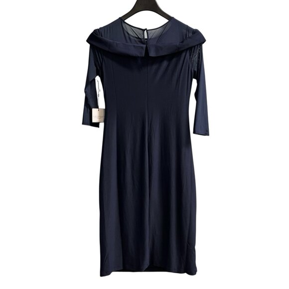 Laundry by Shelli Segal Dress 10 Blue Mesh Asymmetric Bodice Jersey Knit Midi - Picture 2 of 11